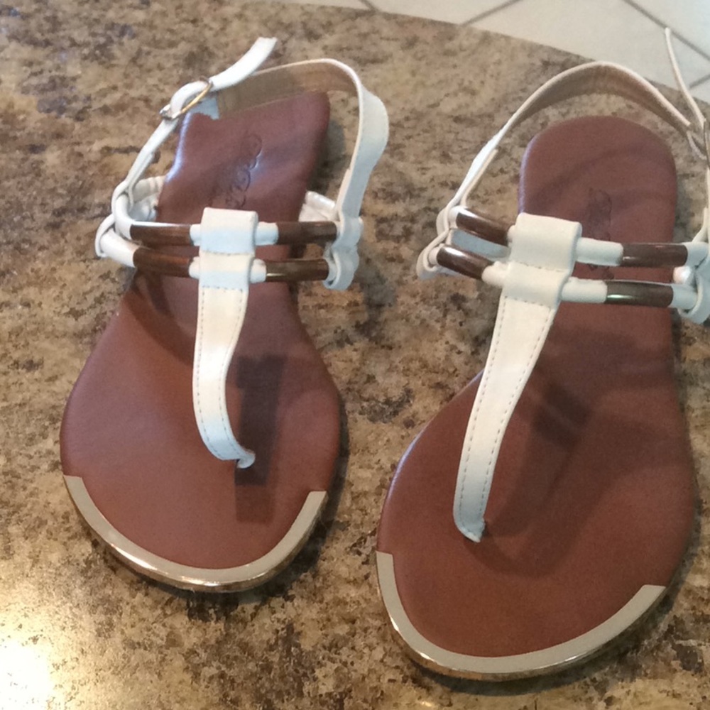 White Sandals with Gold trim. Sz 8
